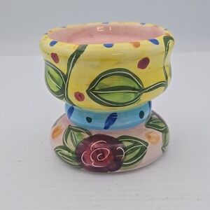 Chaleur‎ By Karen Gelff  Floral Ceramic 2.5" Pillar Candle Holder